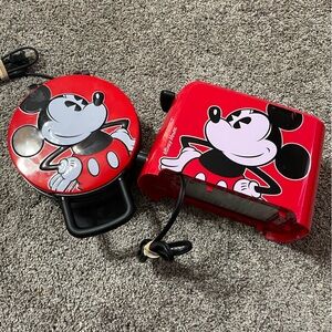 Disney Mickey Mouse Toaster and Waffle Maker 7.5 Inch 2-Slice Mickey Imprint 2PC